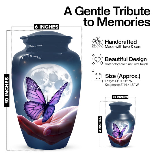 Handmade Butterfly Moonlight Cremation Urn, Personalized Urns For Mom Ashes