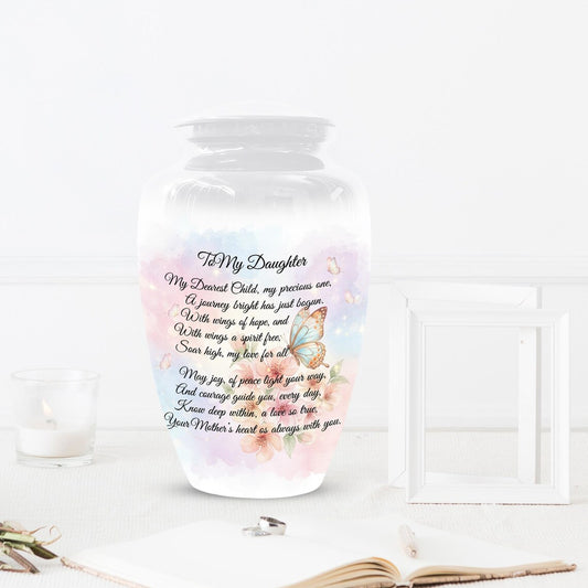 Daughter Poem With Butterfly Cremation Urn - White Customized Urns For Cremains