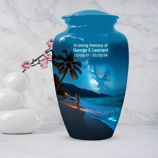 Girl on Beach Urn For Female | Handmade Moonlit Mini Small Urns For Mom