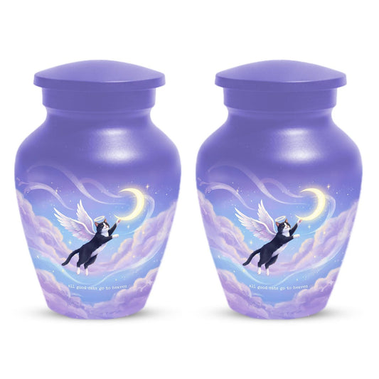 Purple Cat Cremation Urn For Ashes | Handmade Black Tuxedo Keepsake Urns For Pets