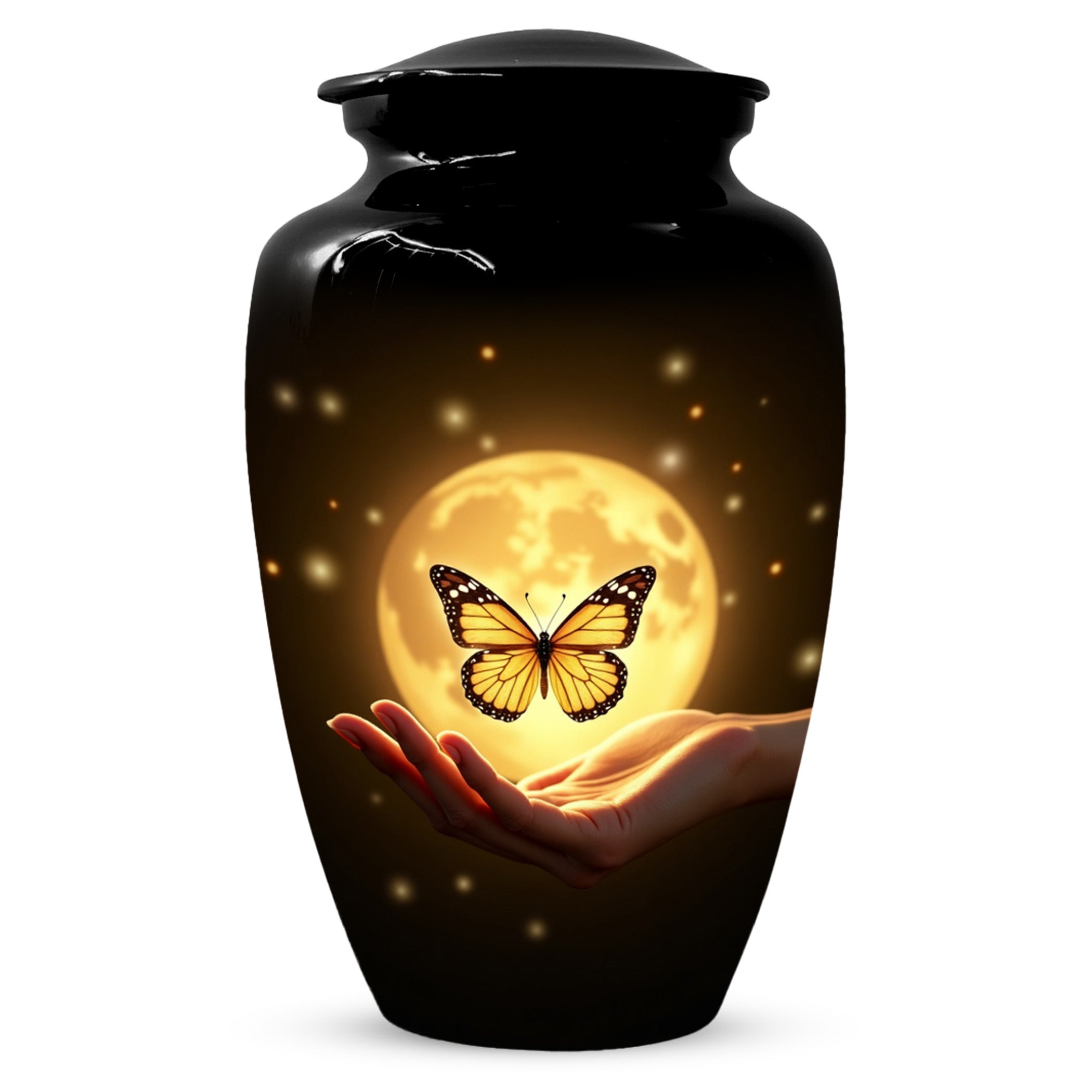 Yellow Butterfly Urn With Personalization, Moon Urn For Ashes, Decorative Keepsake