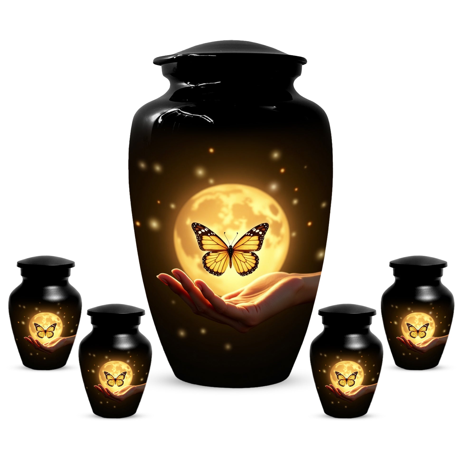 Yellow Butterfly Urn With Personalization, Moon Urn For Ashes, Decorative Keepsake