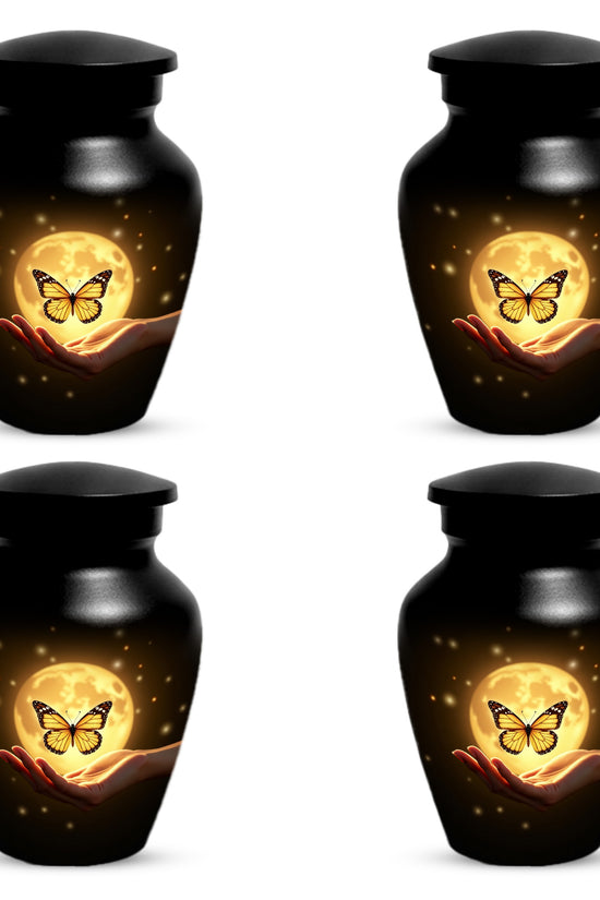 Yellow Butterfly Urn With Personalization, Moon Urn For Ashes, Decorative Keepsake