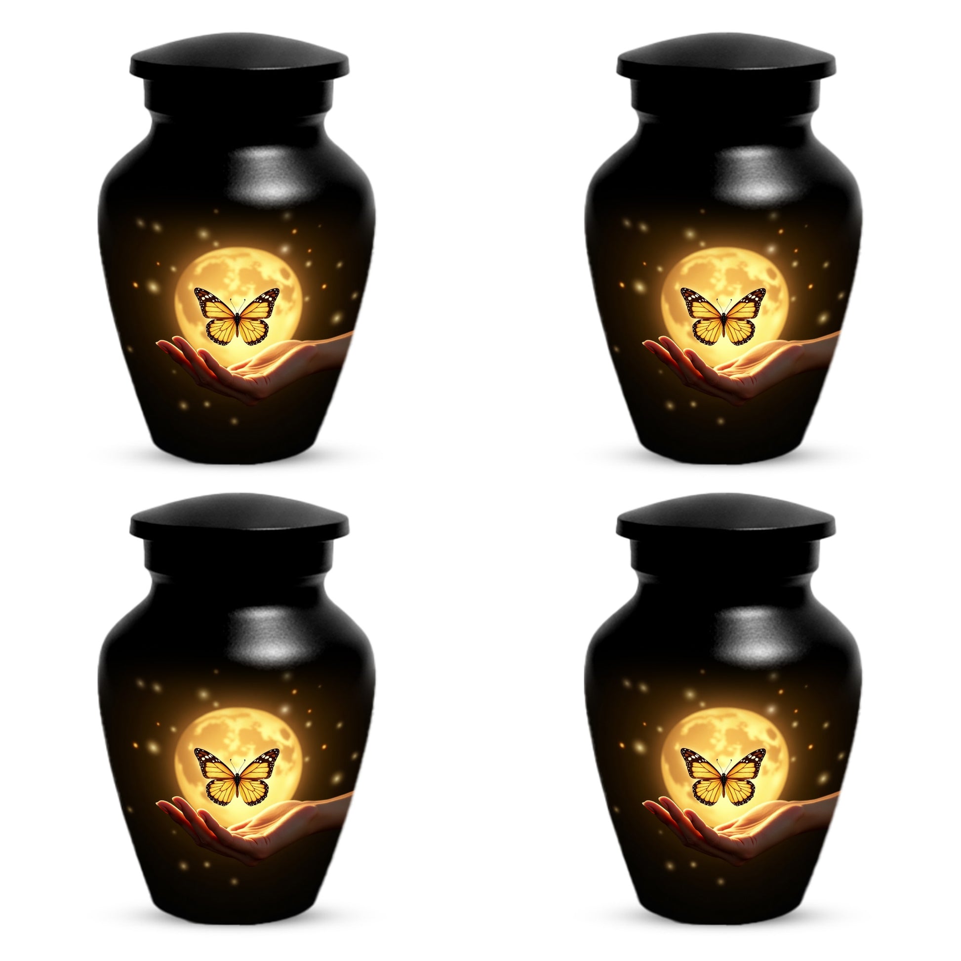 Yellow Butterfly Urn With Personalization, Moon Urn For Ashes, Decorative Keepsake