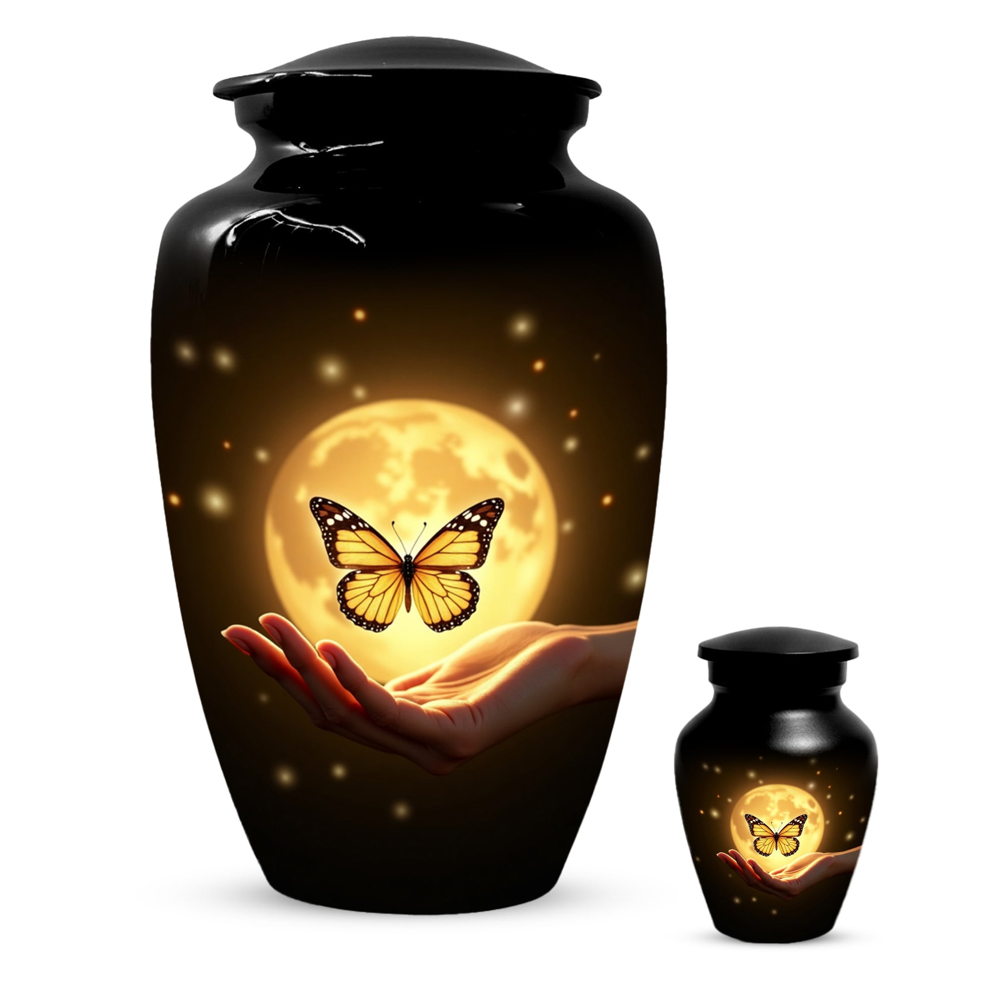 Yellow Butterfly Urn With Personalization, Moon Urn For Ashes, Decorative Keepsake