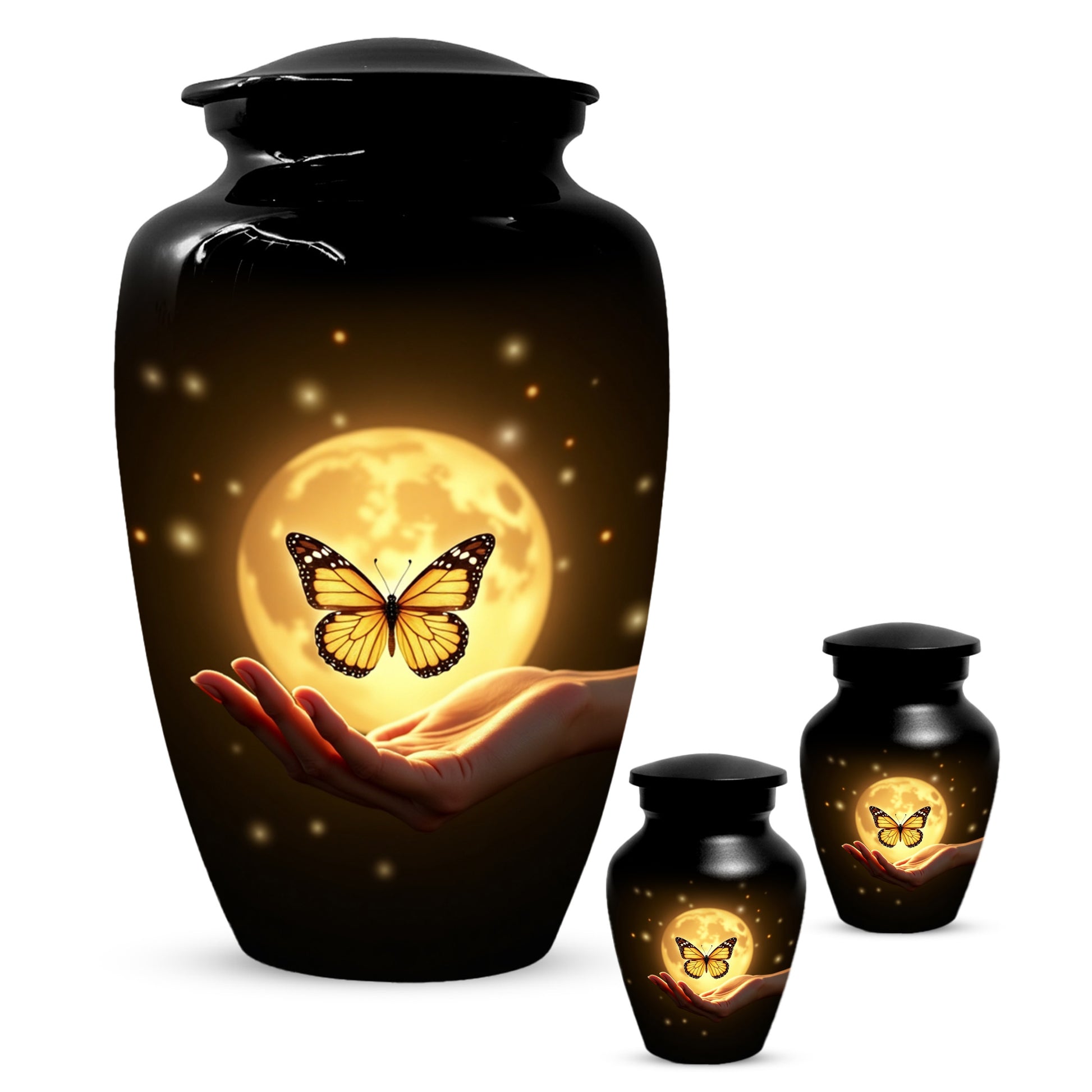 Yellow Butterfly Urn With Personalization, Moon Urn For Ashes, Decorative Keepsake