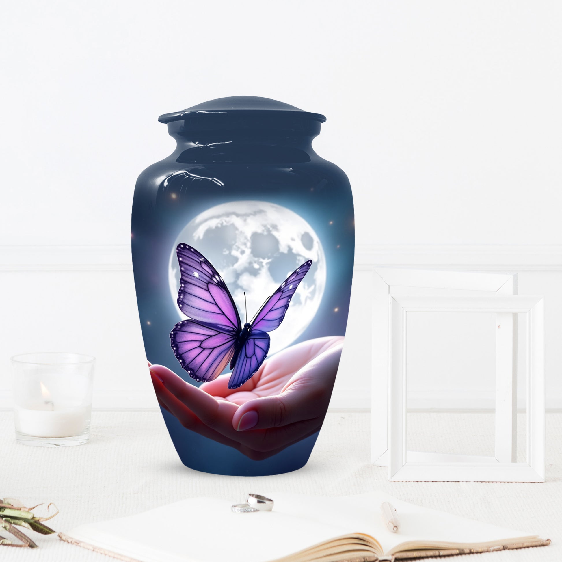 Handmade Butterfly Moonlight Cremation Urn, Personalized Urns For Mom Ashes