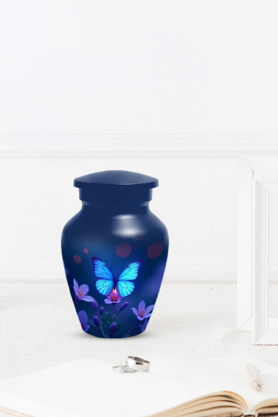 Blue Butterfly Large Urn for Ashes for Women – Handcrafted Large Cremation Urn