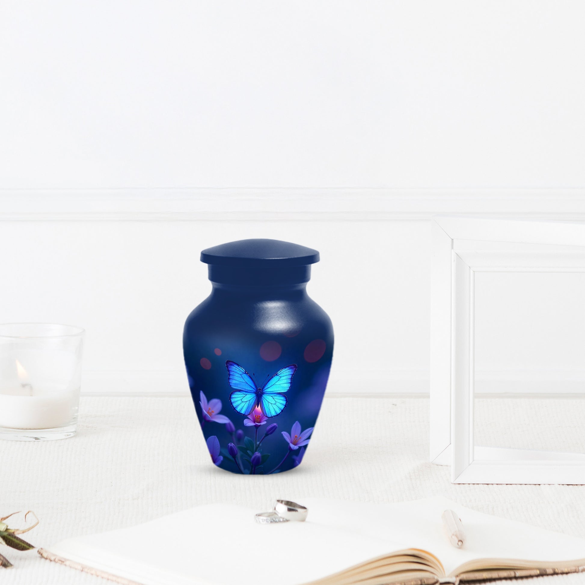 Blue Butterfly Large Urn for Ashes for Women – Handcrafted Large Cremation Urn