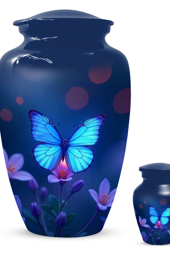 Blue Butterfly Large Urn for Ashes for Women – Handcrafted Large Cremation Urn