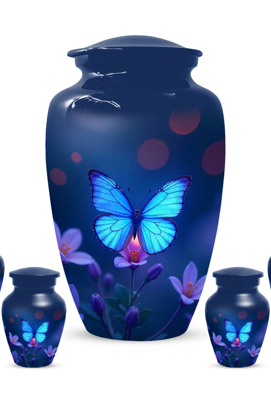 Blue Butterfly Large Urn for Ashes for Women – Handcrafted Large Cremation Urn