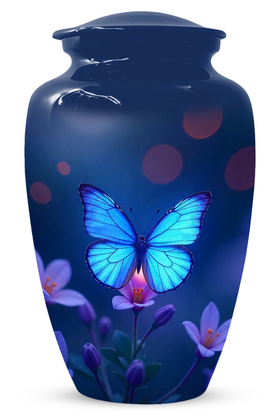 Blue Butterfly Large Urn for Ashes for Women – Handcrafted Large Cremation Urn