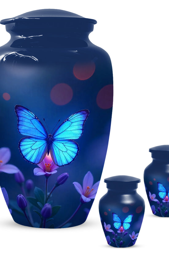 Blue Butterfly Large Urn for Ashes for Women – Handcrafted Large Cremation Urn