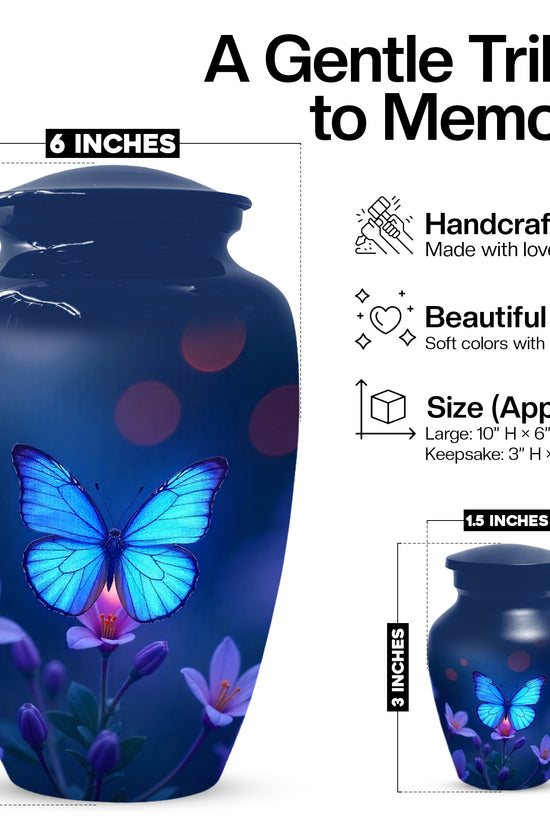 Blue Butterfly Large Urn for Ashes for Women – Handcrafted Large Cremation Urn