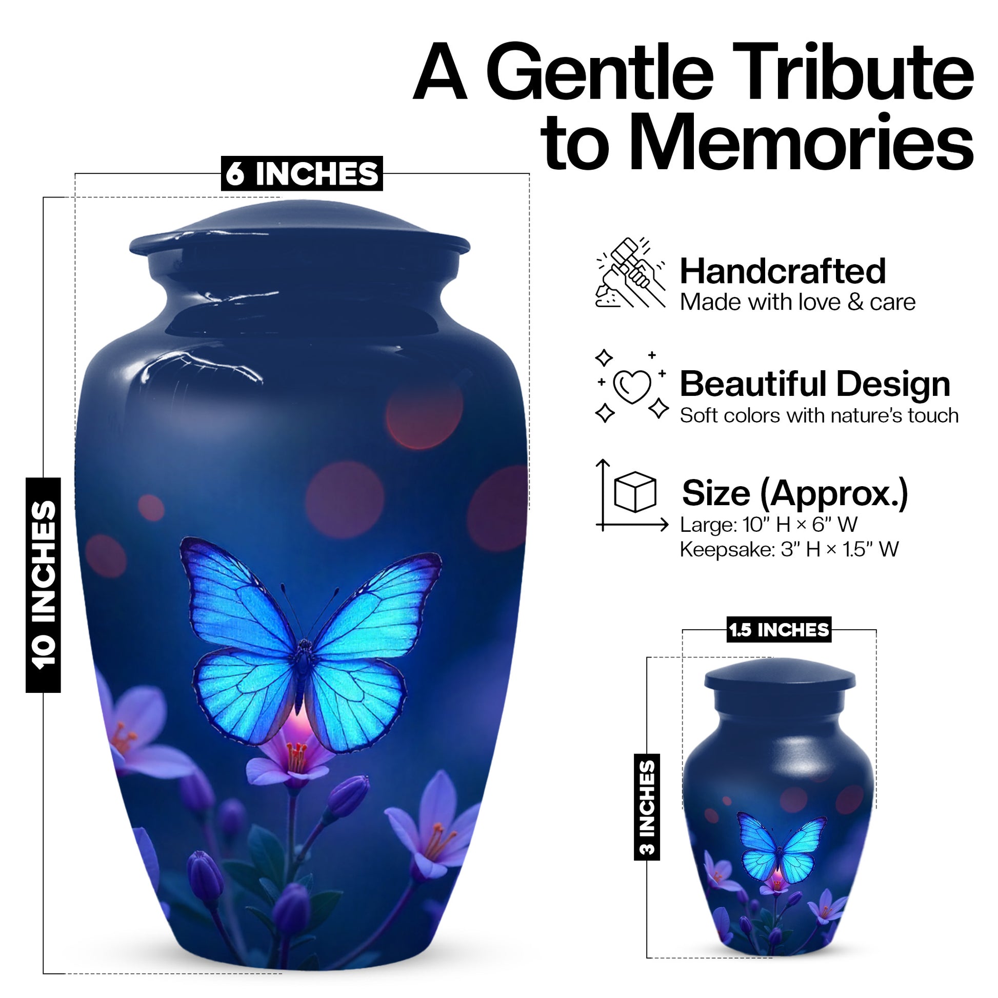 Blue Butterfly Large Urn for Ashes for Women – Handcrafted Large Cremation Urn
