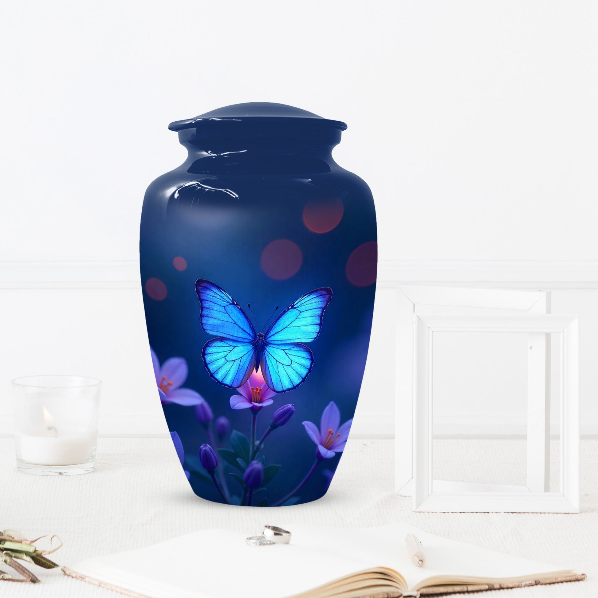 Blue Butterfly Large Urn for Ashes for Women – Handcrafted Large Cremation Urn