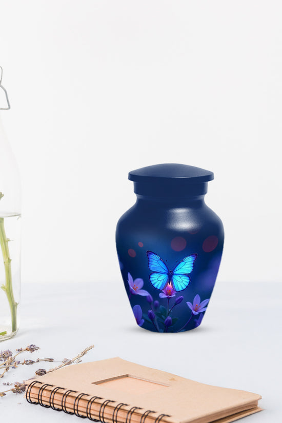 Blue Butterfly Large Urn for Ashes for Women – Handcrafted Large Cremation Urn