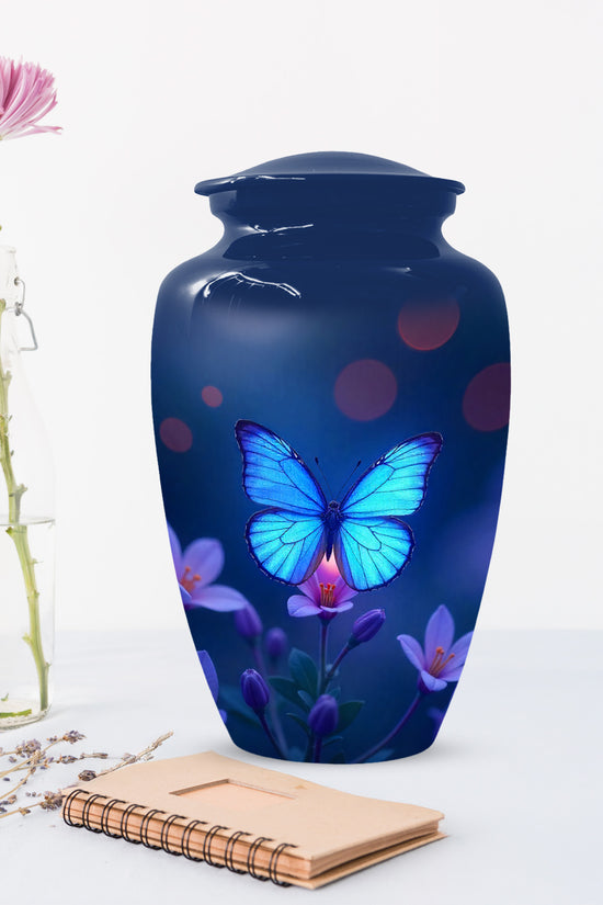 Blue Butterfly Large Urn for Ashes for Women – Handcrafted Large Cremation Urn