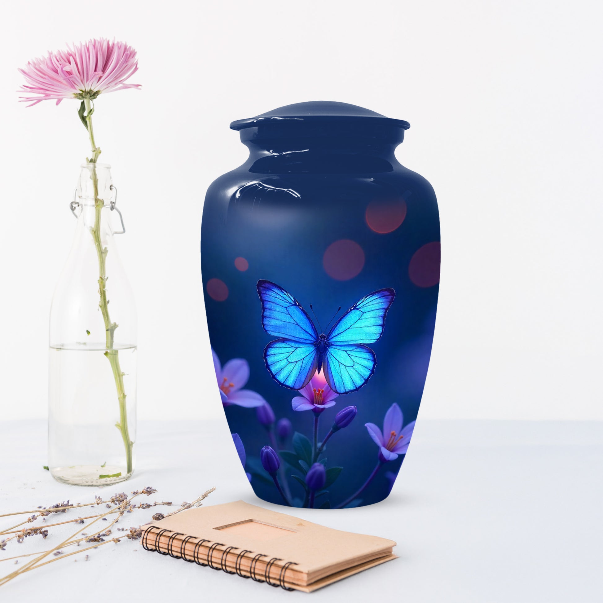 Blue Butterfly Large Urn for Ashes for Women – Handcrafted Large Cremation Urn
