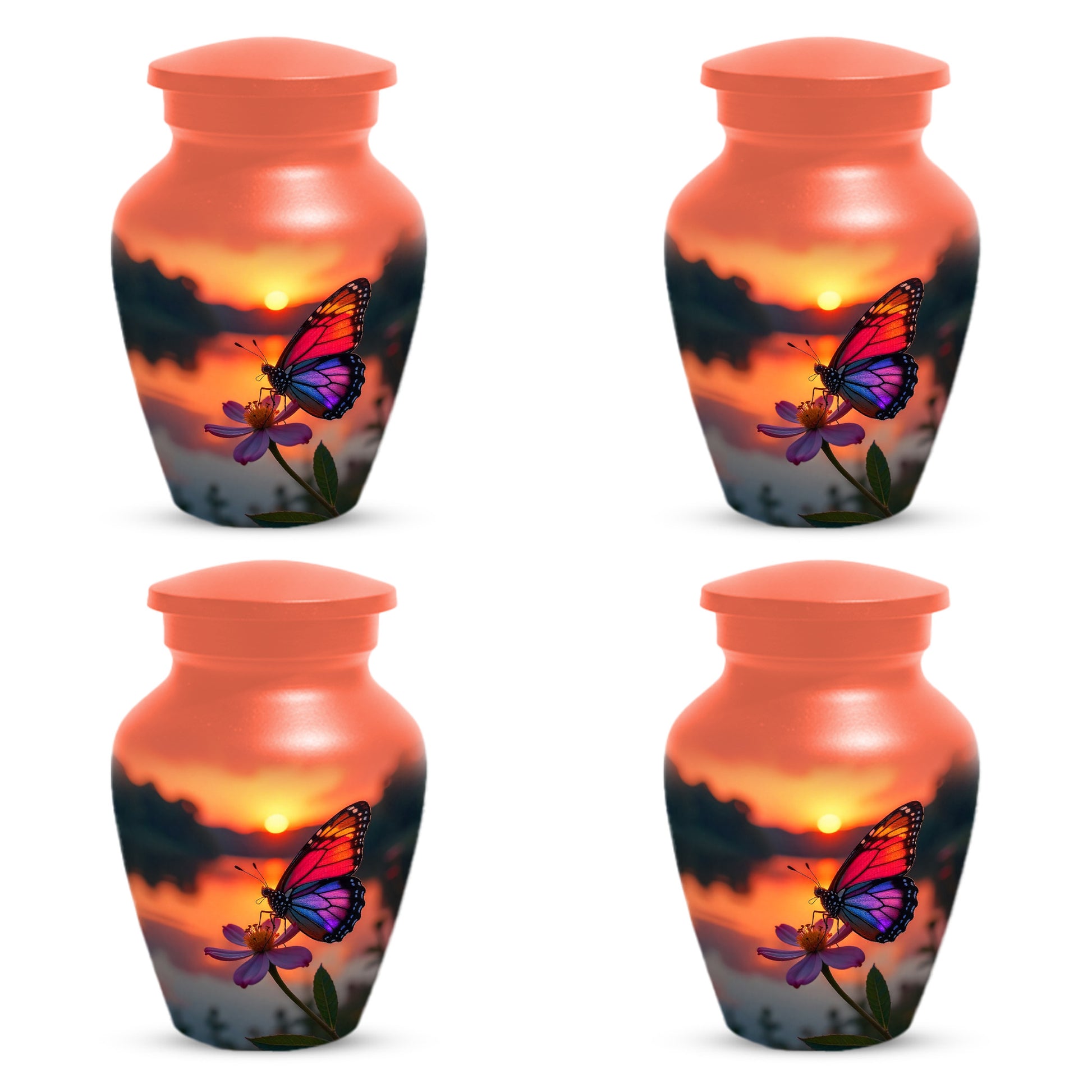 Butterfly Sunset Cremation Urn, Aluminum Memorial Keepsake Urns