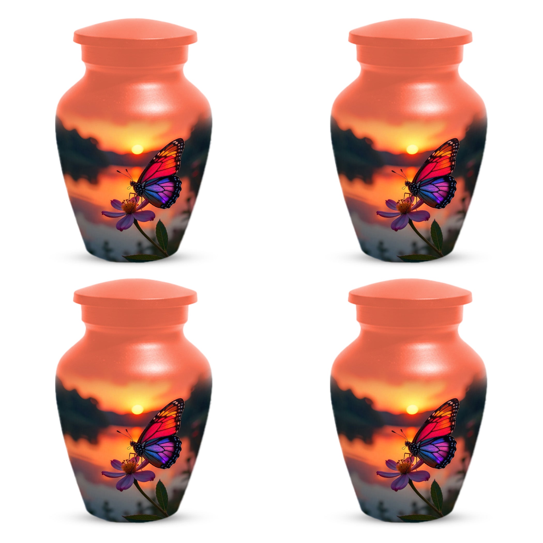 Butterfly Sunset Cremation Urn, Aluminum Memorial Keepsake Urns