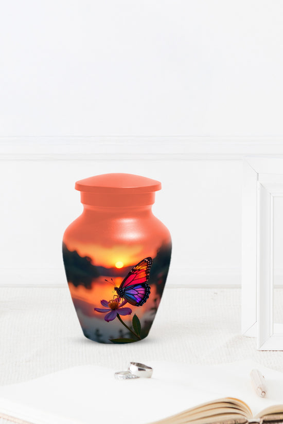 Butterfly Sunset Cremation Urn, Aluminum Memorial Keepsake Urns