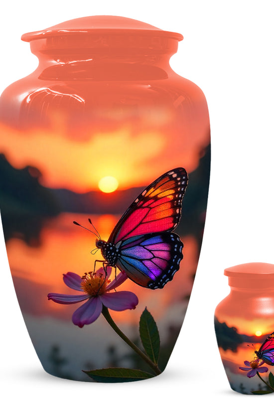 Butterfly Sunset Cremation Urn, Aluminum Memorial Keepsake Urns