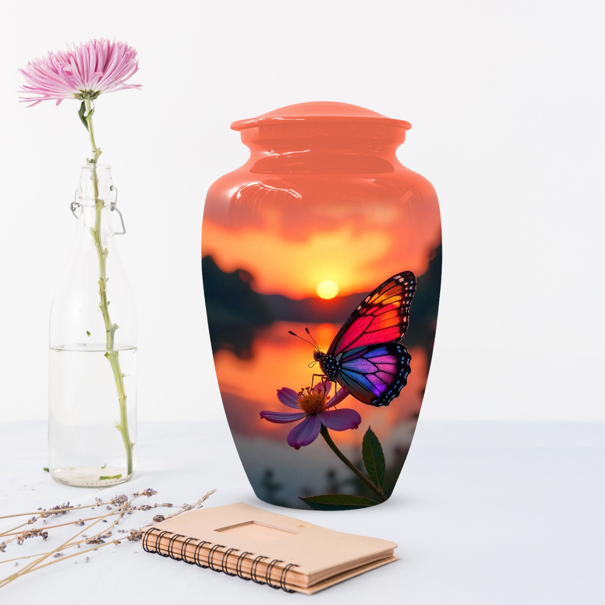 Butterfly Sunset Cremation Urn, Aluminum Memorial Keepsake Urns