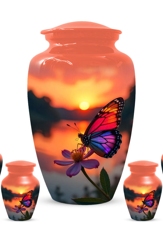 Butterfly Sunset Cremation Urn, Aluminum Memorial Keepsake Urns