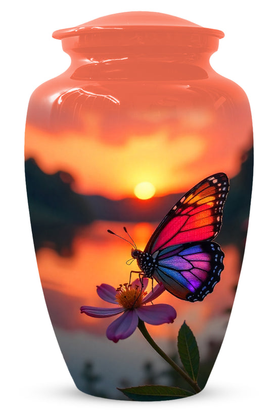 Butterfly Sunset Cremation Urn, Aluminum Memorial Keepsake Urns