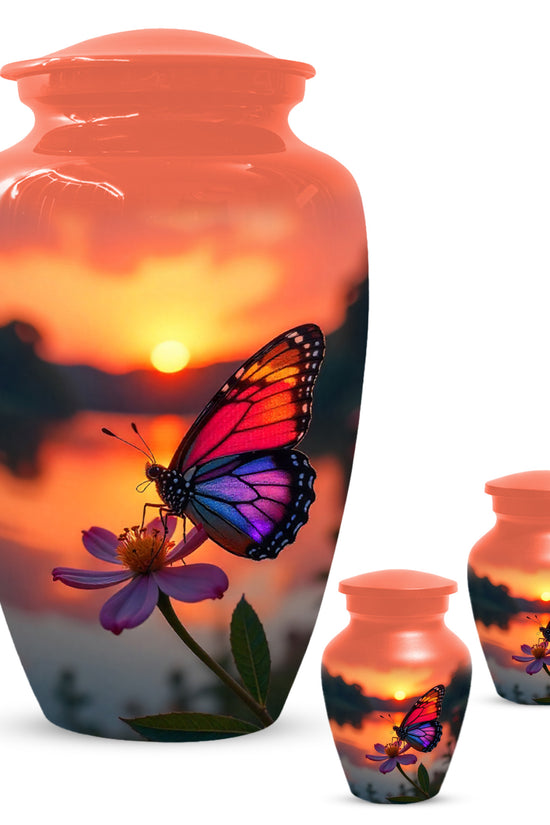 Butterfly Sunset Cremation Urn, Aluminum Memorial Keepsake Urns