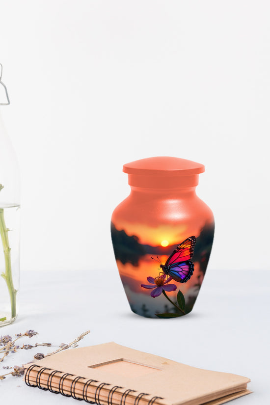 Butterfly Sunset Cremation Urn, Aluminum Memorial Keepsake Urns