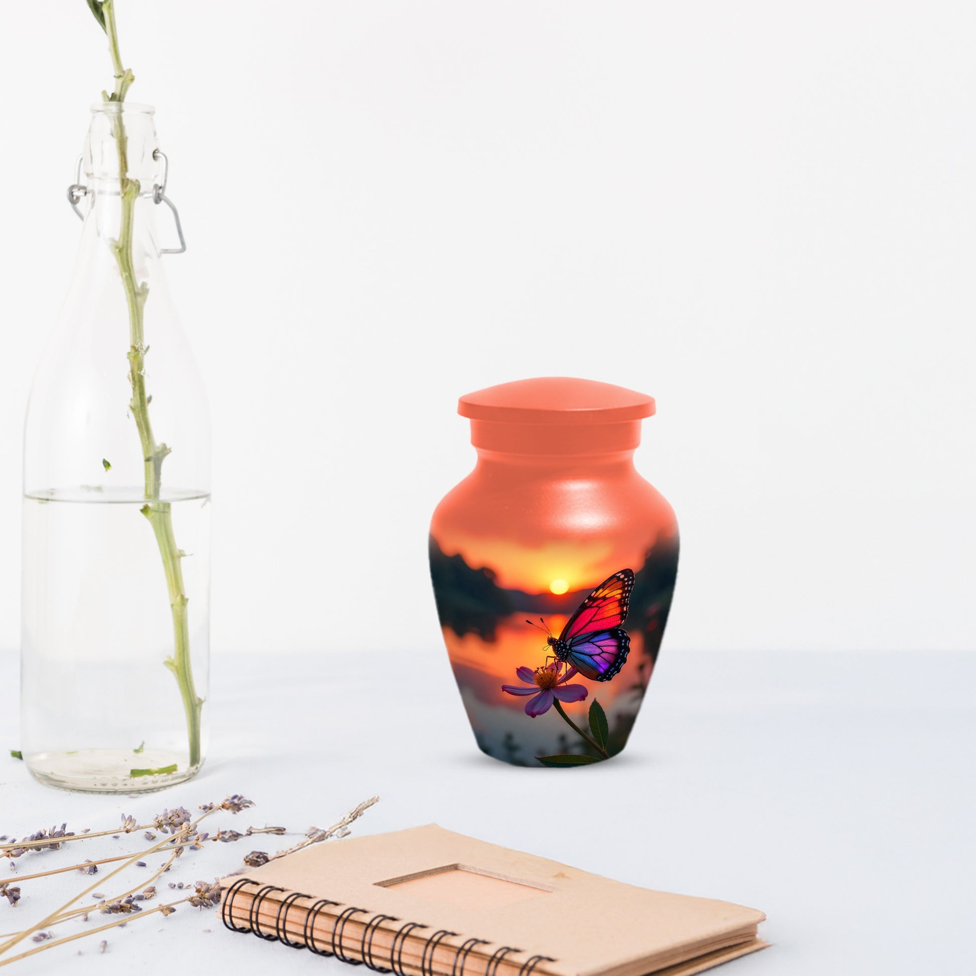 Butterfly Sunset Cremation Urn, Aluminum Memorial Keepsake Urns