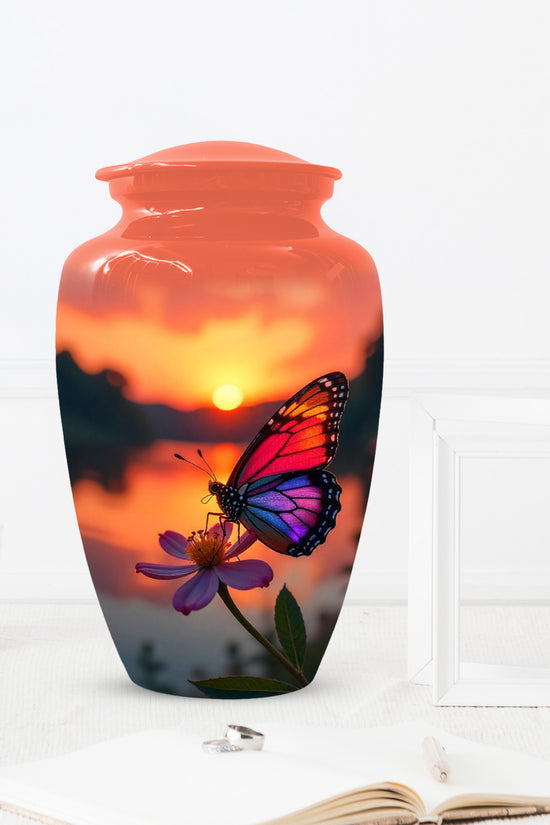 Butterfly Sunset Cremation Urn, Aluminum Memorial Keepsake Urns