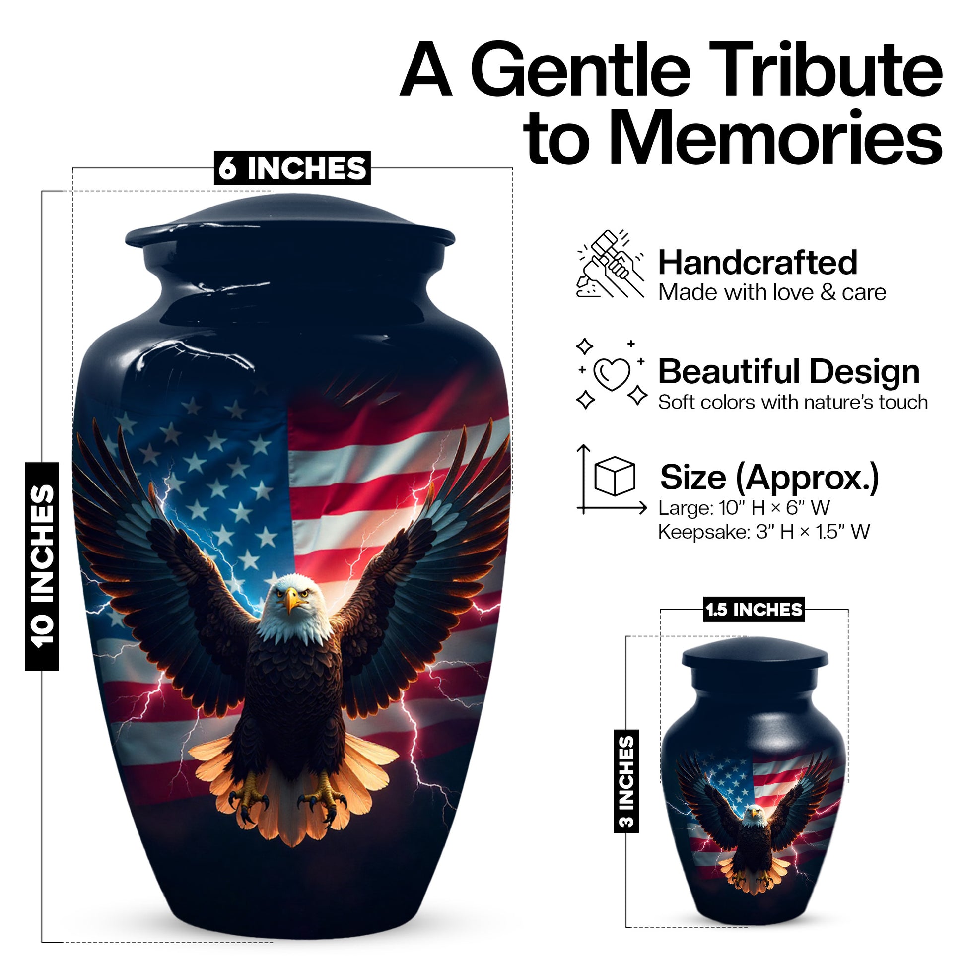American Flag Eagle Urns – Personalized Cremation Urn for Veterans - Keepsake For Dad