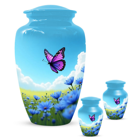 Butterfly Urn for Women Ashes, Blue Aluminum, Memorial Keepsake Urns