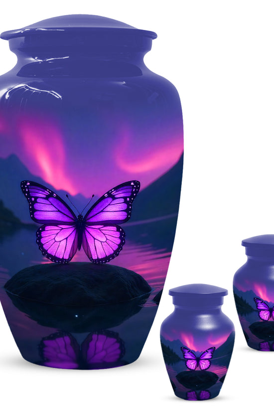 Purple Butterfly Large & Small Cremation Urns – Handcrafted Urn