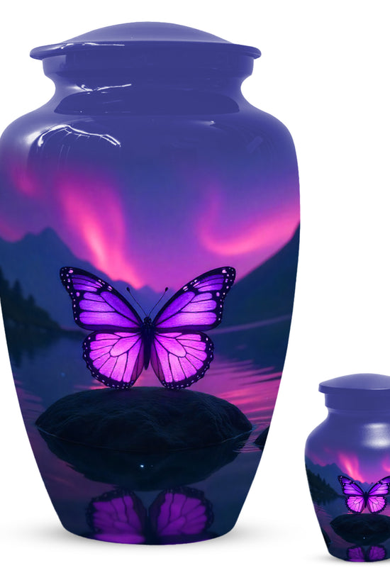 Purple Butterfly Large & Small Cremation Urns – Handcrafted Urn