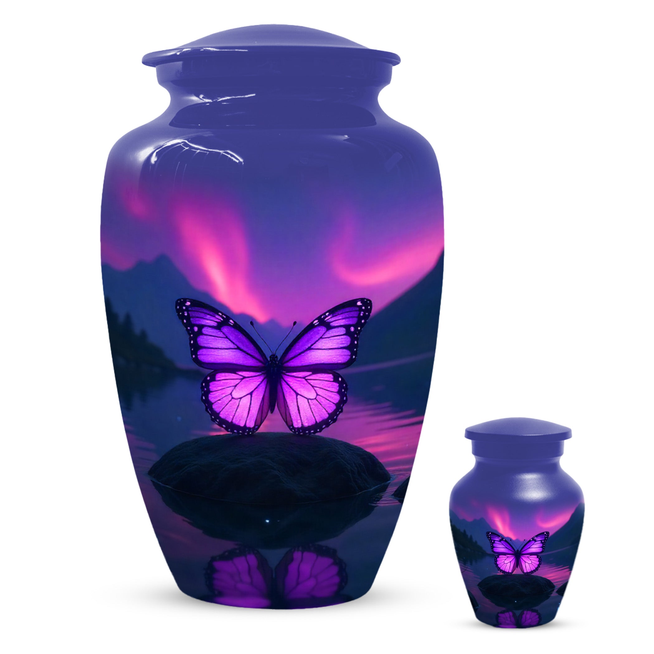 Purple Butterfly Large & Small Cremation Urns – Handcrafted Urn