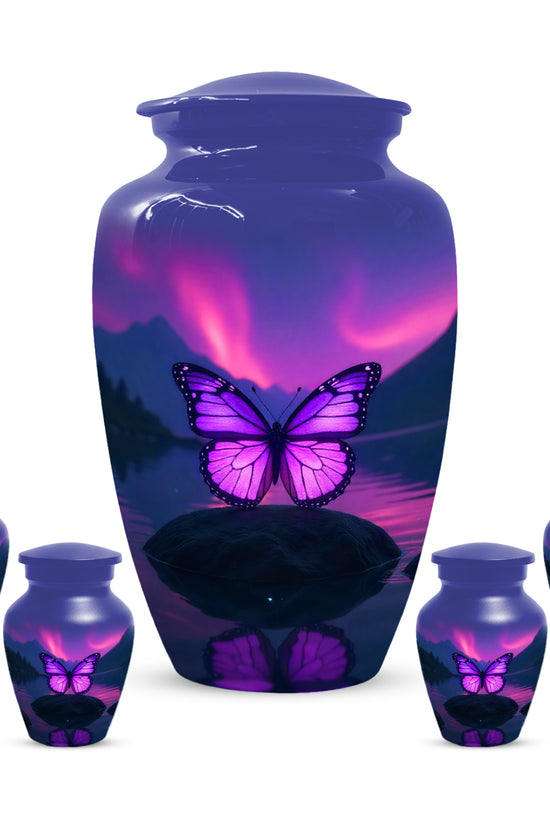 Purple Butterfly Large & Small Cremation Urns – Handcrafted Urn