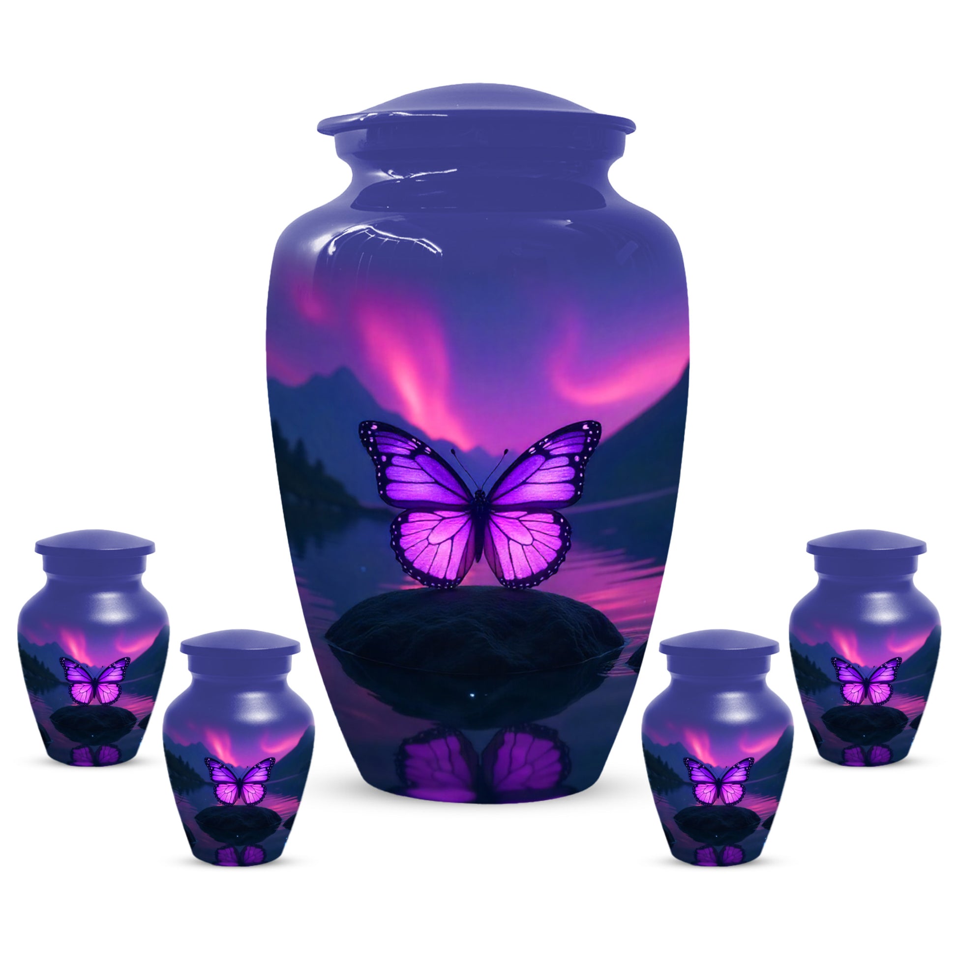 Purple Butterfly Large & Small Cremation Urns – Handcrafted Urn