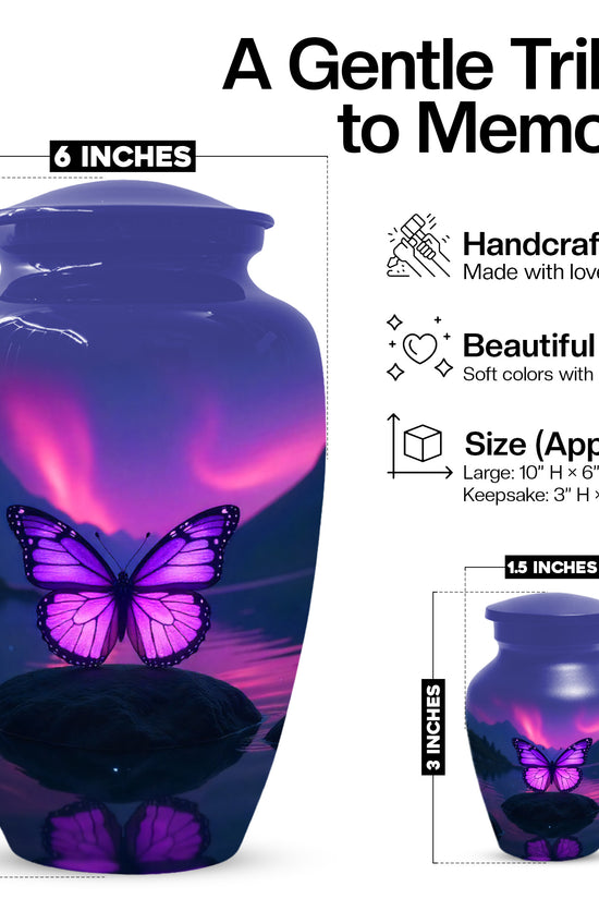 Purple Butterfly Large & Small Cremation Urns – Handcrafted Urn