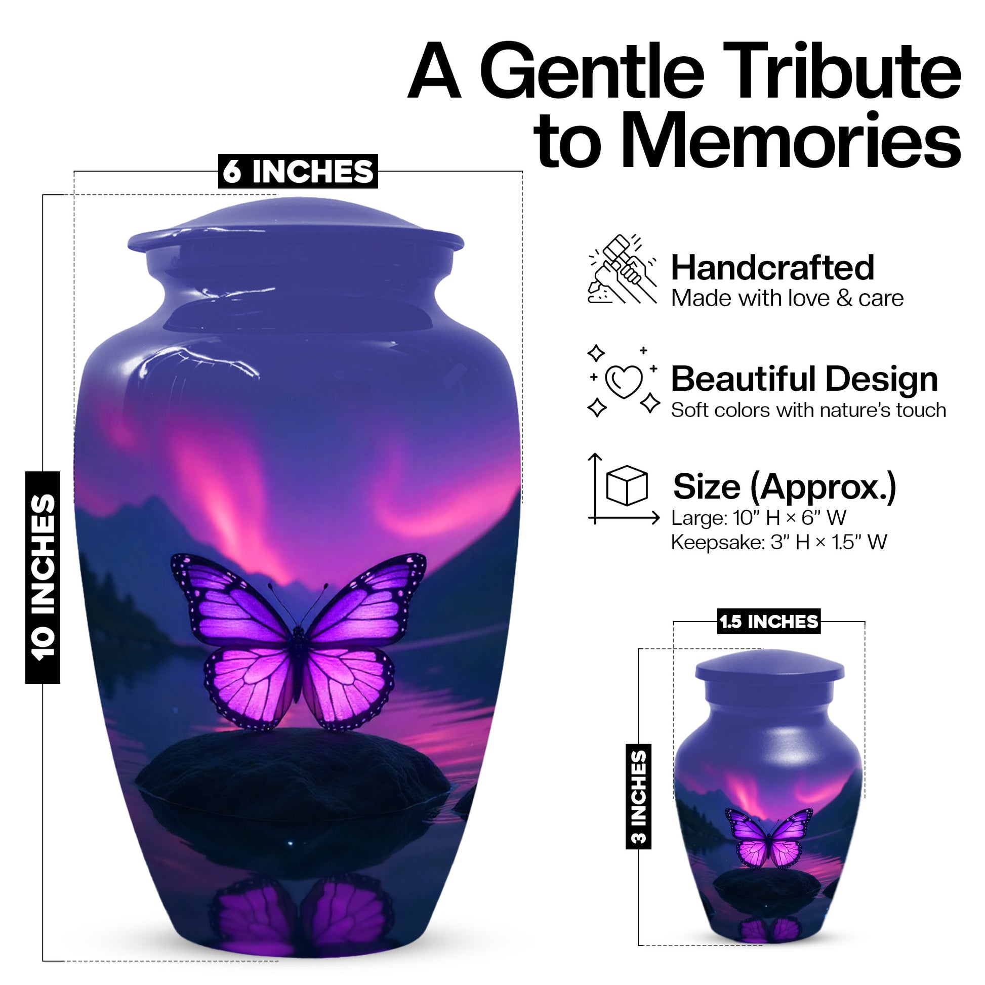 Purple Butterfly Large & Small Cremation Urns – Handcrafted Urn
