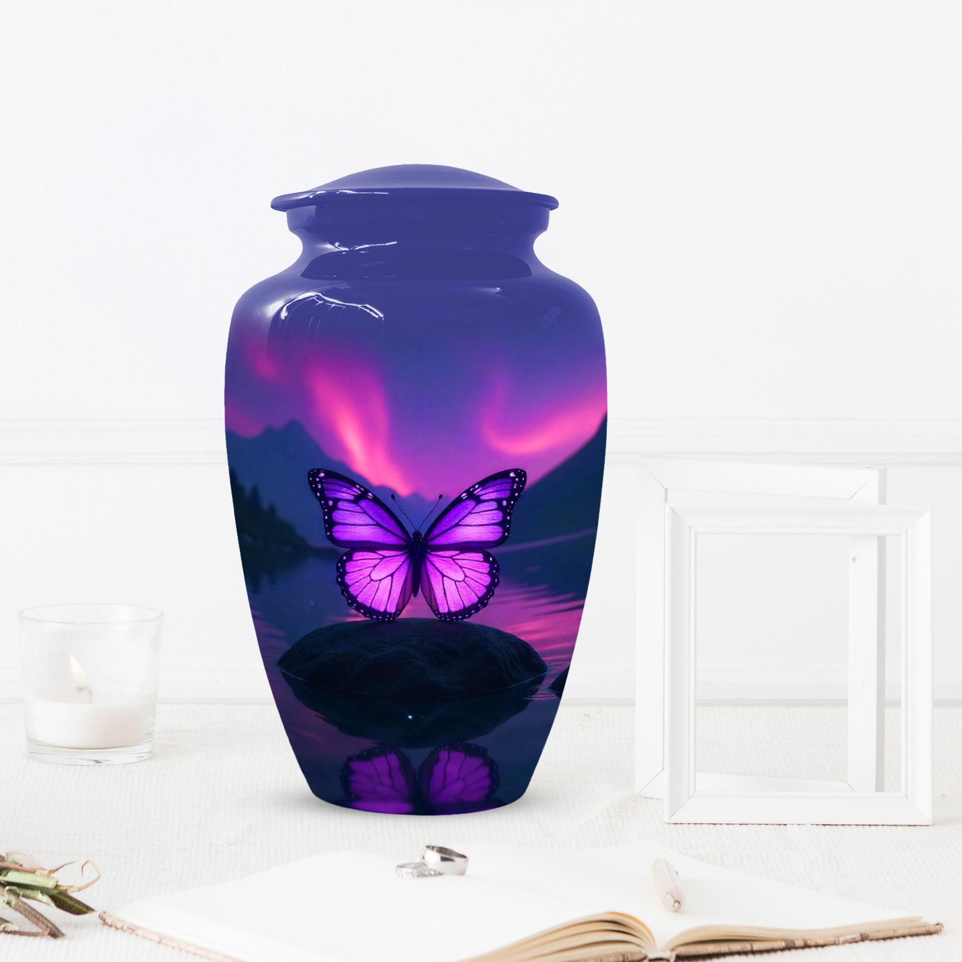 Purple Butterfly Large & Small Cremation Urns – Handcrafted Urn