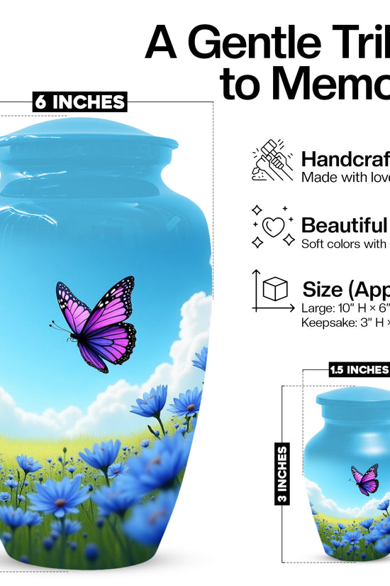 Butterfly Urn for Women Ashes, Blue Aluminum, Memorial Keepsake Urns