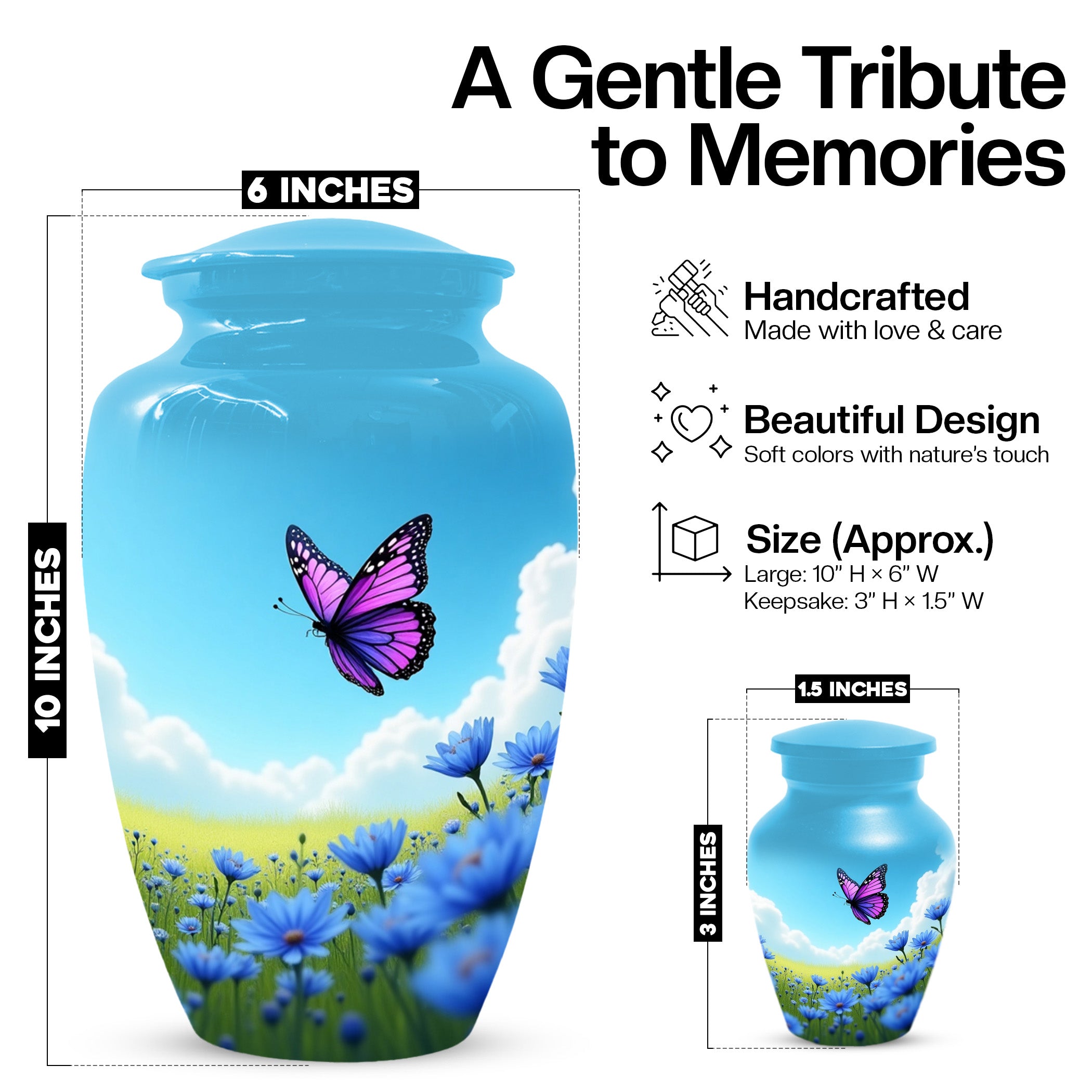 Butterfly Urn for Women Ashes, Blue Aluminum, Memorial Keepsake Urns