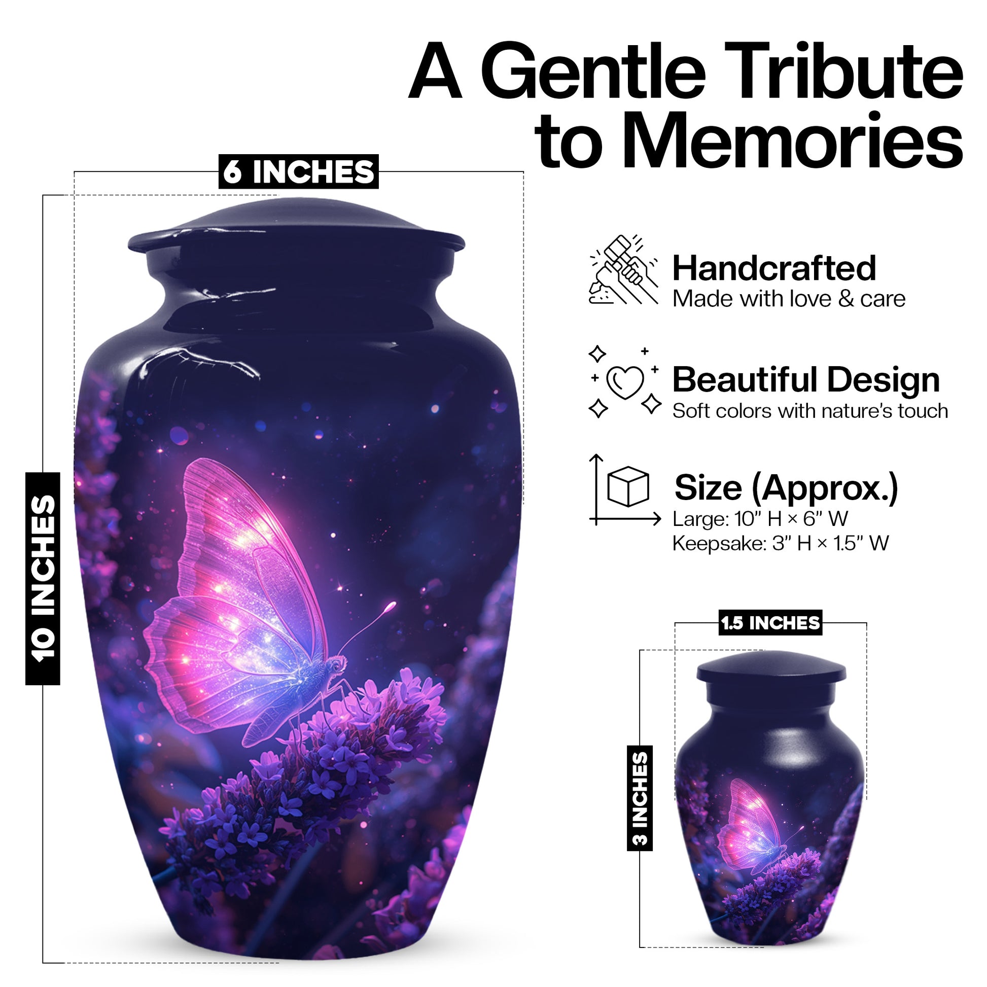 Pink Butterfly Urns For Human Ashes, Personalized Keepsake Urn for Mom