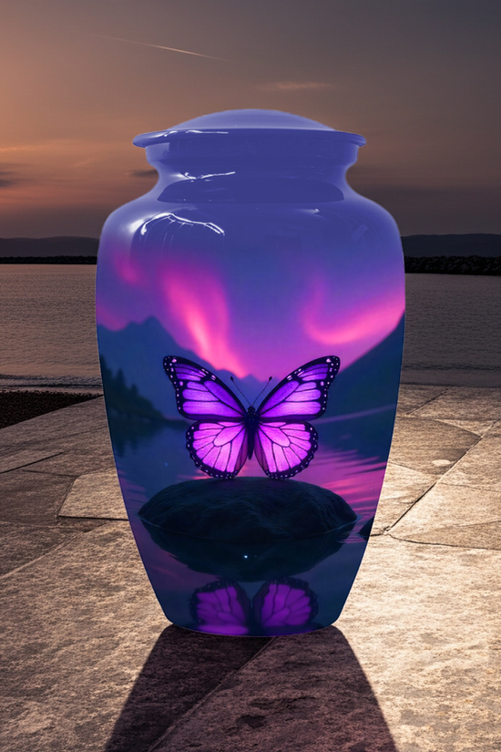 Purple Butterfly Large & Small Cremation Urns – Handcrafted Urn