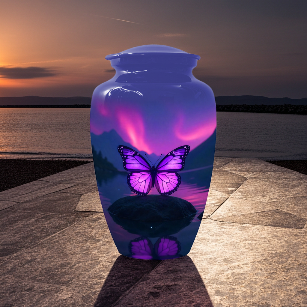 Purple Butterfly Large & Small Cremation Urns – Handcrafted Urn