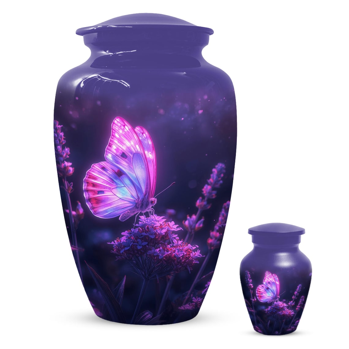 Purple Butterfly Urns For Human Ashes, Large Urn Customized For Mom